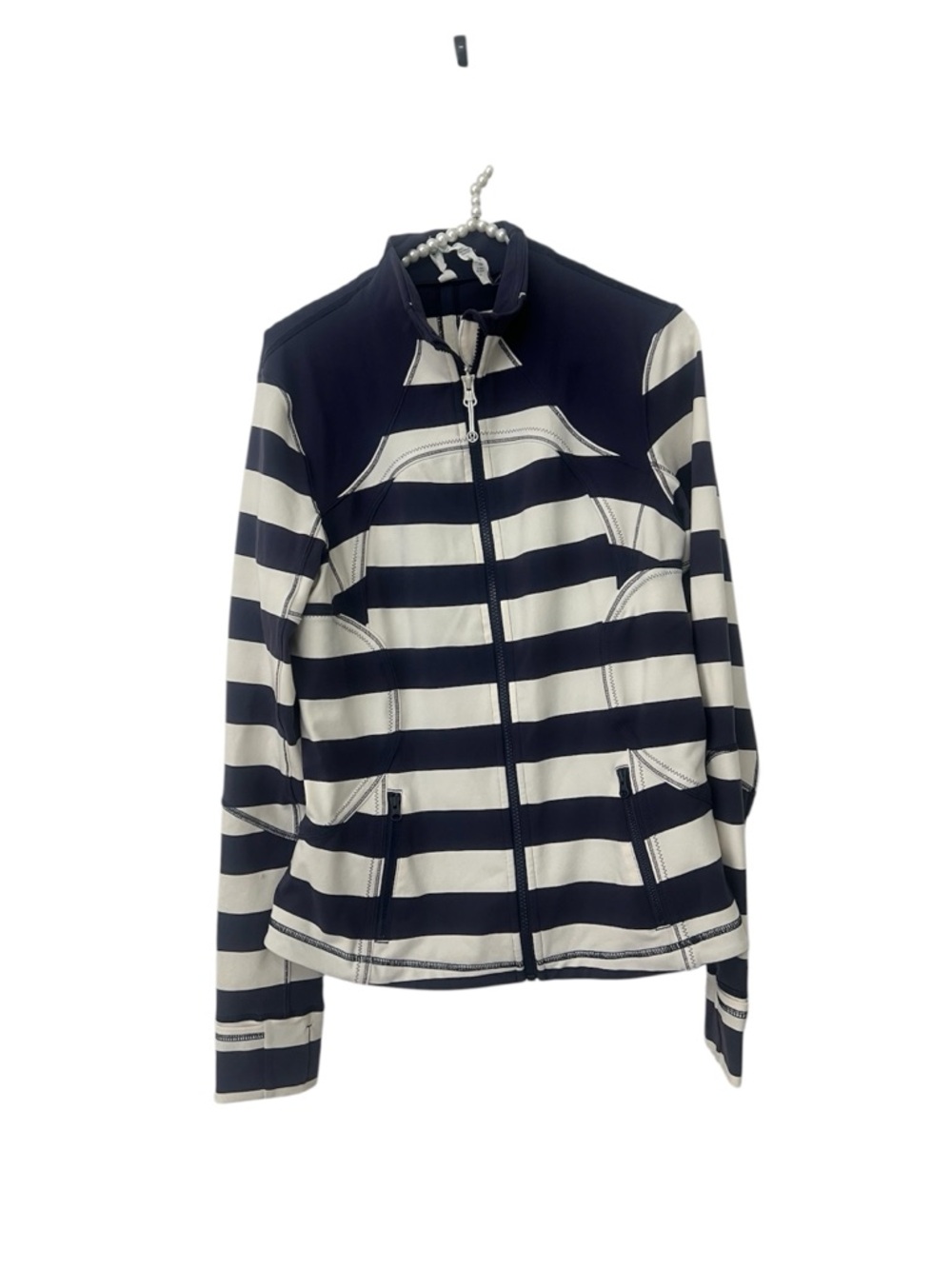 Lululemon Forme Jacket Steep Stripe Cadet Blue and White Full Zip Women’s 12